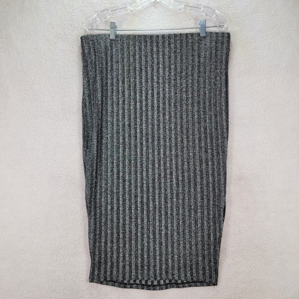 Torrid Gray Sparkly Glitter Ribbed Knit Pull On Slim Sexy Midi Pencil Skirt